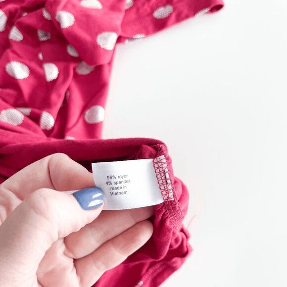 Lane Bryant Women's Polka Dot Ruched Short Sleeve Blouse Pink Silver Size 18/20 - Picture 4 of 7